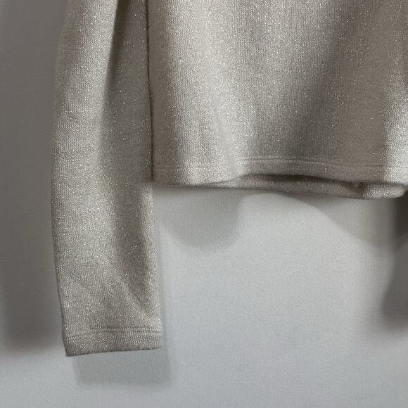1.State Knit Top Sweater XS Draped Shoulder Cream Sparkle Long Sleeve Trendy - Picture 4 of 10